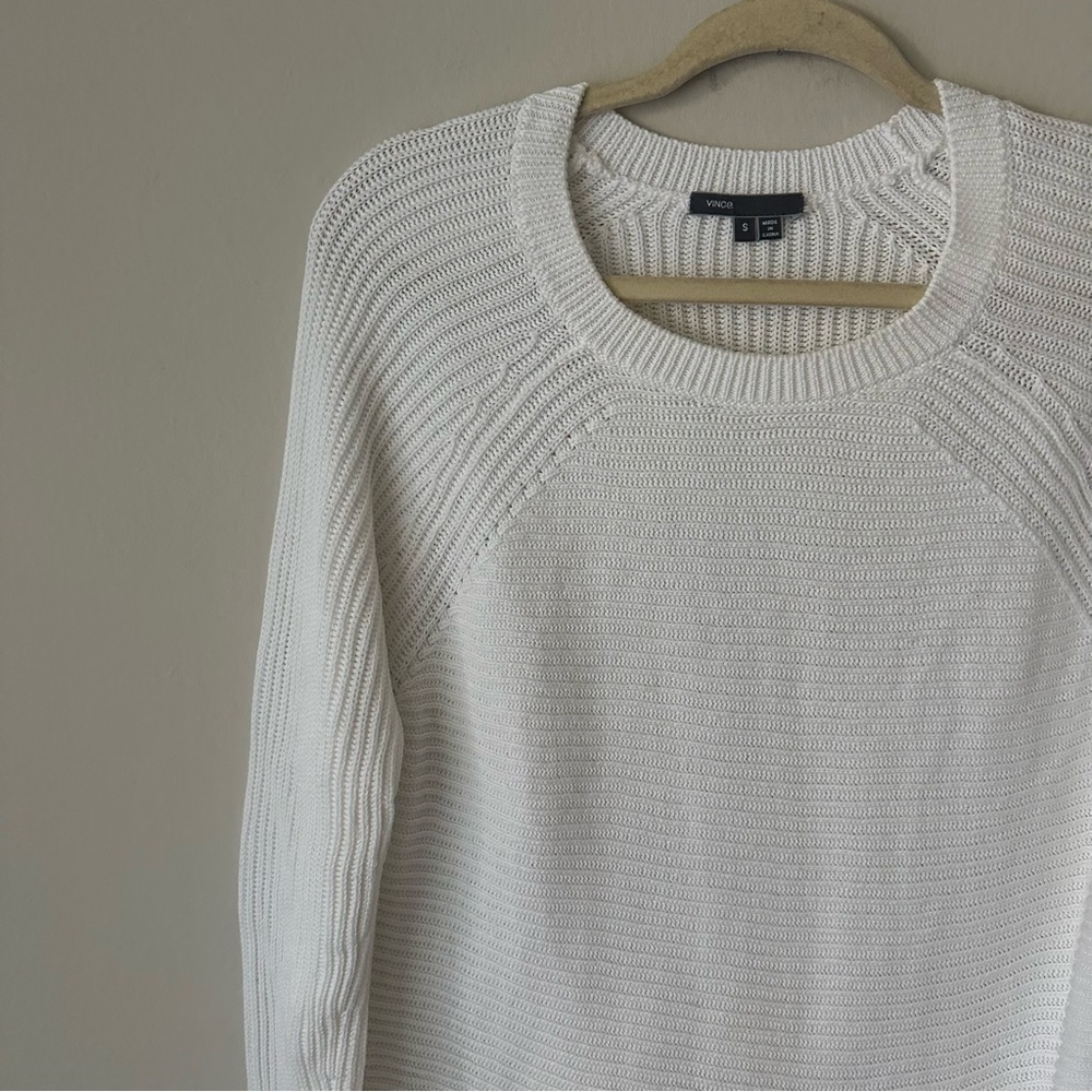 Vince Cotton Knit Crewneck Sweater in White Size Small - Picture 3 of 11